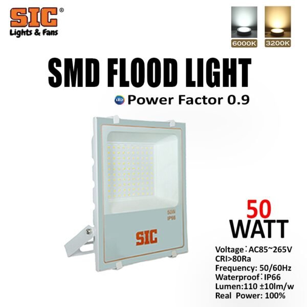SIC 50W LED Flood Light – IP66 Outdoor Waterproof Light, PF 0.9