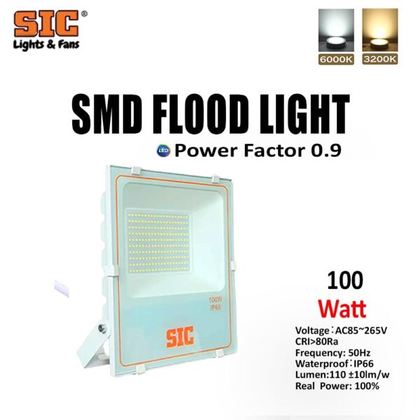 SIC 100W LED Flood Light – IP66 Outdoor Waterproof Light, PF 0.9