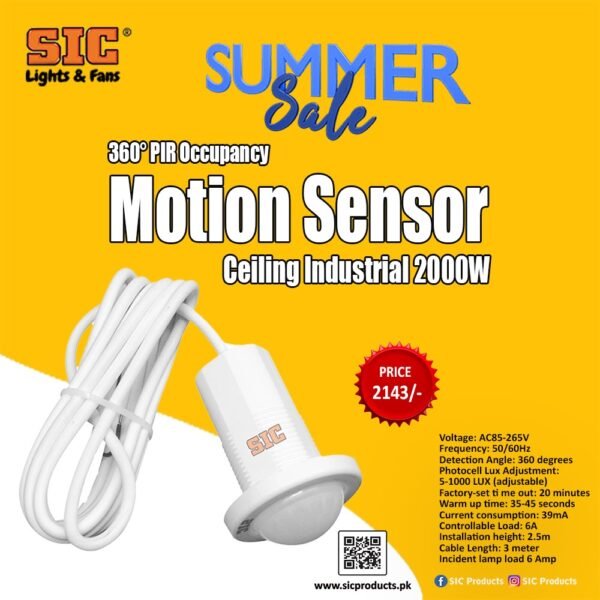 SIC 360° PIR Occupancy Sensor Flush Mounted Recessed Motion detector- Pre Wired 3 meter - Image 4