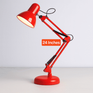 SIC Adjustable Study Table Desk Lamp – 2ft Swing Arm, 360° Flexible Rotation, E27 Eye-Protection Light with Heavy Base Red Colour