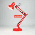 SIC Red Colour Adjustable Aesthetic Study Table Desk Lamp 3ft Approx. Flexible Metal Swing Arm 360 rotation E27 eye protection Decoration Simple Modern Ornaments Creative Bedroom Bedside Study Office Bedroom Reading Lamp with Heave Base