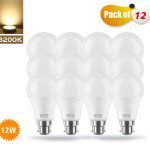 Pack of 12 SIC B22 LED Bulb 12W Equivalent, 3200K Wram White, 1200 Lumens Indoor and Outdoor For Office BedRooms and Washrooms High Brightnes