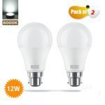 Pack of 2 SIC B22 LED Bulb 12W Equivalent, 6000K White 1200 Lumens Indoor and Outdoor For Office BedRooms and Washrooms High Brightnes