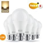 Pack of 6 SIC B22 LED Bulb 12W Equivalent, 3200K Wram White 1200 Lumens  Indoor and Outdoor For Office BedRooms and Washrooms High Brightness