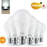 Pack of 6 SIC B22 LED Bulb 12W Equivalent, 6000K White,1200 Lumens, Indoor and Outdoor For Office BedRooms and Washrooms High Brightnes