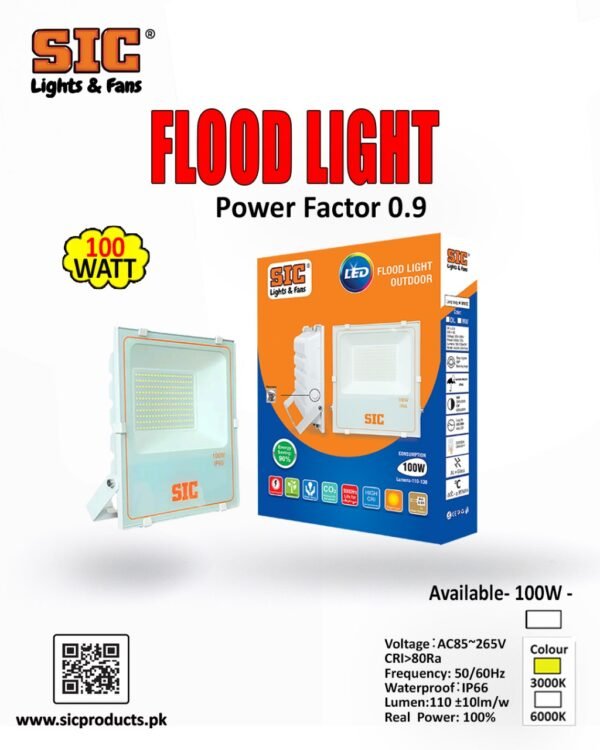 SIC 100W LED Flood Light – IP66 Outdoor Waterproof Light, PF 0.9 - Image 2