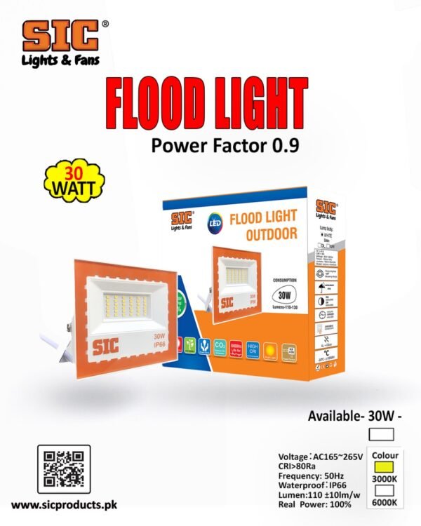 SIC 30W LED SMD Flood Light - Waterproof IP67, Power Factor 0.9, CRI>80, Outdoor Security for Home, Office, Warehouses, Factories, Garden (AC 165-265V) Warm Light 3000-3200k - Image 4