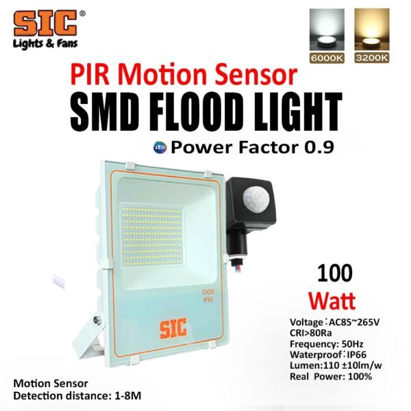 SIC 100W Motion Sensor LED Flood Light – Waterproof IP66 Outdoor Security Light