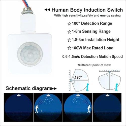 PIR Motion Sensor Human Motion Detector Light Switch Adjustable Auto On/Off Light Switch AC85-265V 180 Degrees Indoor Outdoor Waterproof IP67 - Image 4