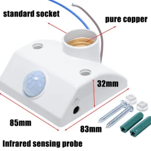 SIC AC110-240V White PIR Automatic Human Body Infrared IR Sensor Lamp Holder E27 LED Bulb Detector Up to 100W Rated load Wall Pavement/Mounted Switch for Garden Home Workplace Warehouse Factory for safety and security