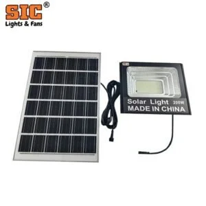 solar flood light with black body with a solar panel